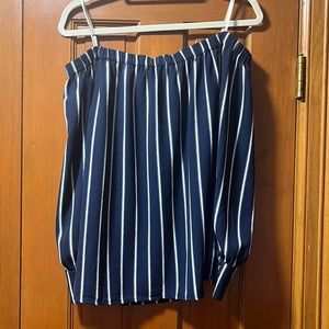 Off the should long sleeve blue and white shirt